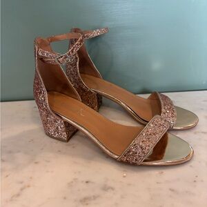 Glitter Block Heel Sandals - Rose Gold